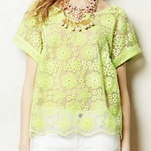 Meadow Rue Anthropologie Organza Lace Sheer Top Size Medium